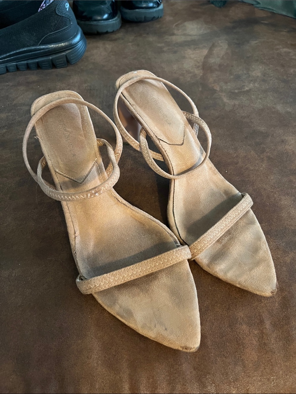 Women's Beige Strappy Pointed-Toe Heels